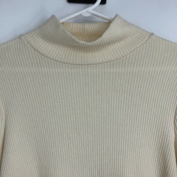 Madewell Offwhite Cream Mock Neck Bubble Sleeve Ribbed Sweater Top size S - Picture 5 of 16